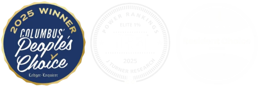 Logos representing various awards including Columbus People's Choice, ORA Rankings and Resident Choice.