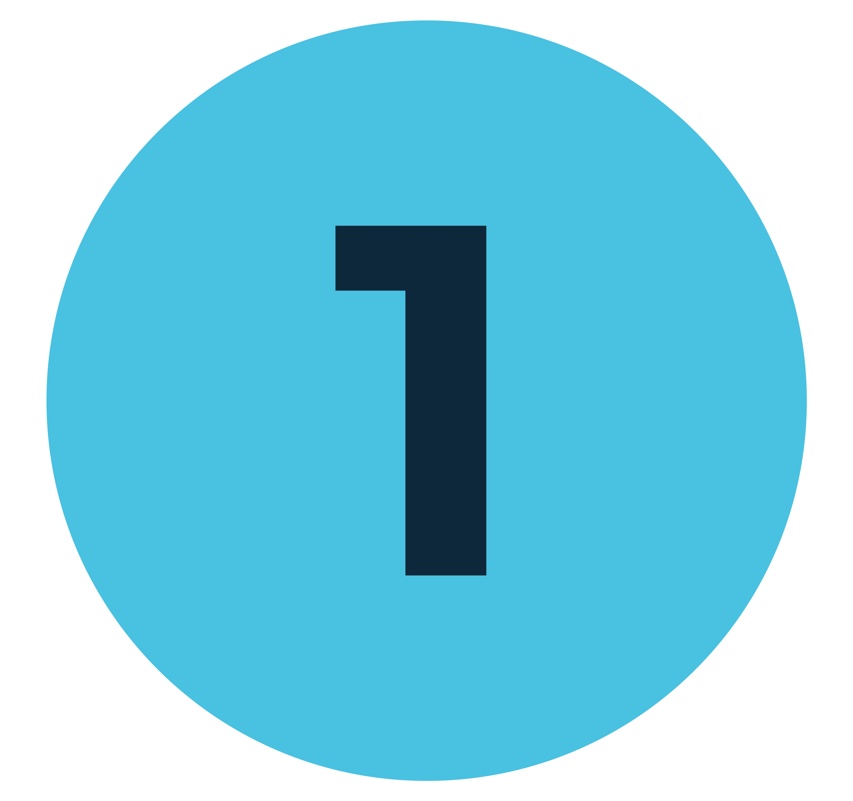 A large blue circle with the number one in a dark font centered inside it.