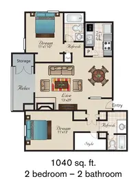 2 Bed | 2 Bath | 1040 SQFT