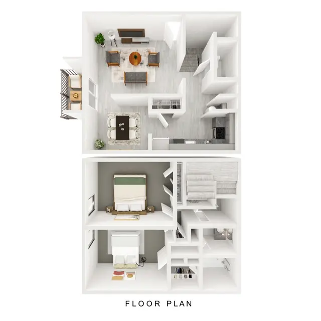 Modern Floor Plan A top-down view of a modern floor plan, showcasing a layout with defined living areas, a kitchen, and bedrooms.