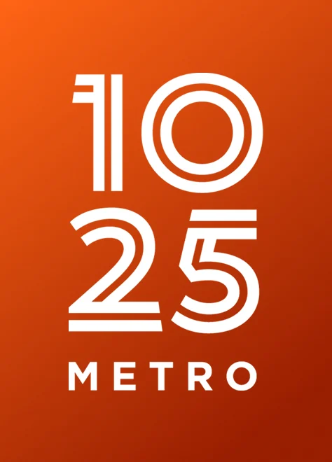 10 25 Metro Design A graphic design featuring the numbers '10', '25', and the word 'METRO' on an orange background.