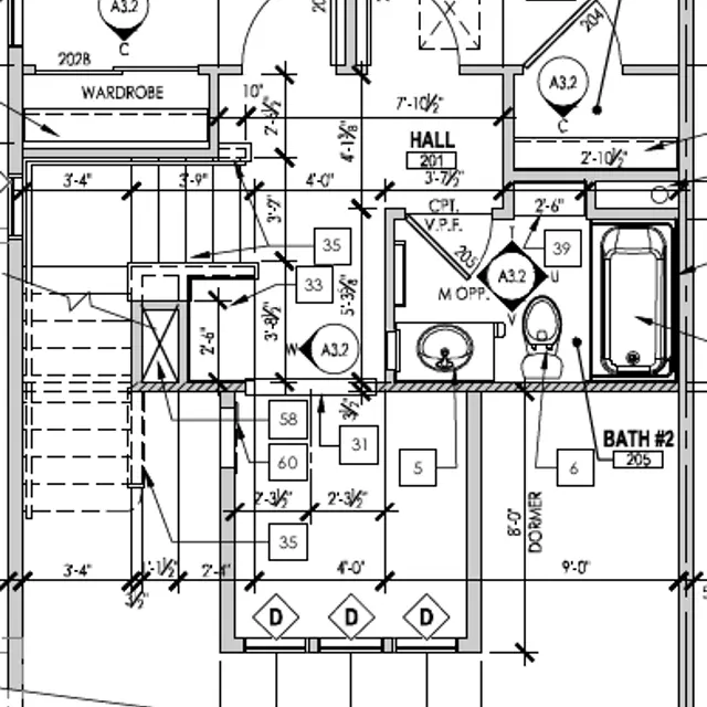 House Floor Plan A detailed floor plan of a house showing various rooms and dimensions including bedrooms, bathroom, hall, and walk-in closet.