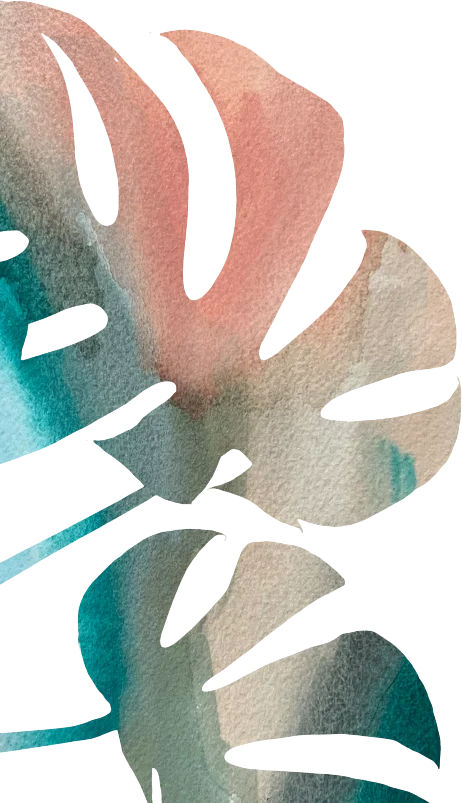 Watercolor Monstera Leaves Watercolor illustration of monstera leaves in soft pastel colors including pink, blue, and green.