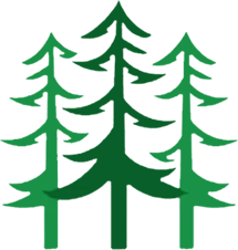 Icon of three stylized evergreen trees with varying heights and shades of green.