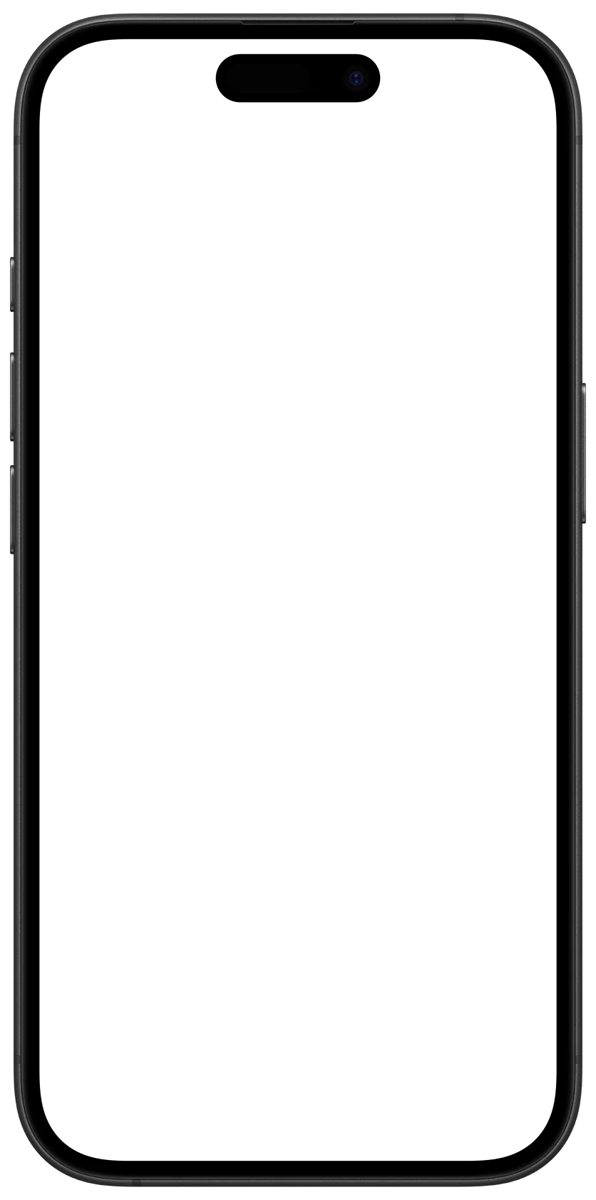 A blank smartphone mockup with a black frame and no visible content on the screen.