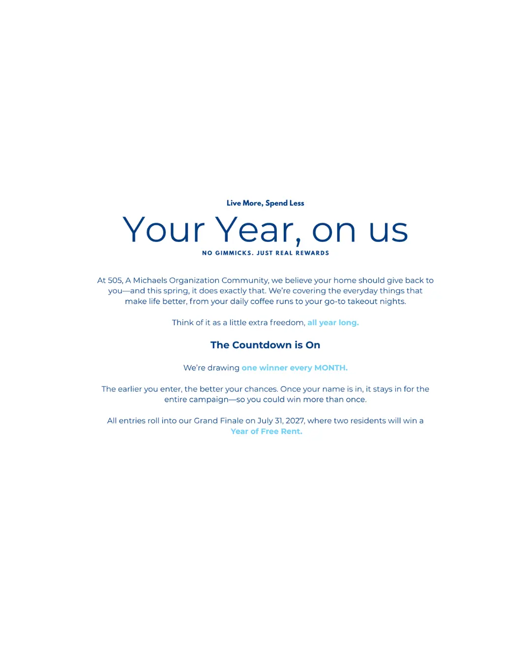 Your Year, on us - Community Giveaway Promotional flyer for a community offer titled 'Your Year, on us'.