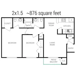 2 Bedroom 1.5 Bath 60%