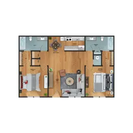 2 bed/2 bath split apartment