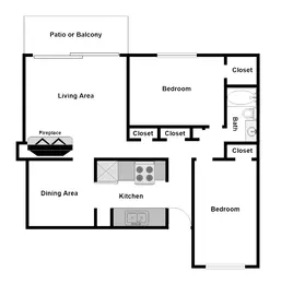 2 Bedroom/1 Bathroom with Fireplace