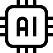 A stylized representation of a microchip with 'AI' inscribed in the center.