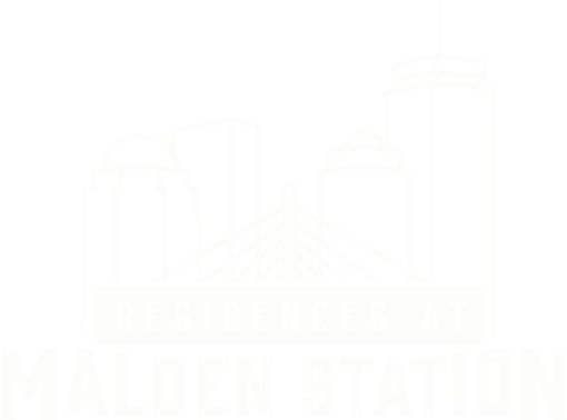 Logo featuring a skyline silhouette with buildings and a bridge, labeled 'Residences at Malden Station'