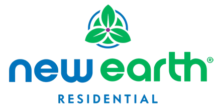 New Earth Residential Logo Logo of New Earth Residential featuring a leaf design and text in blue and green.