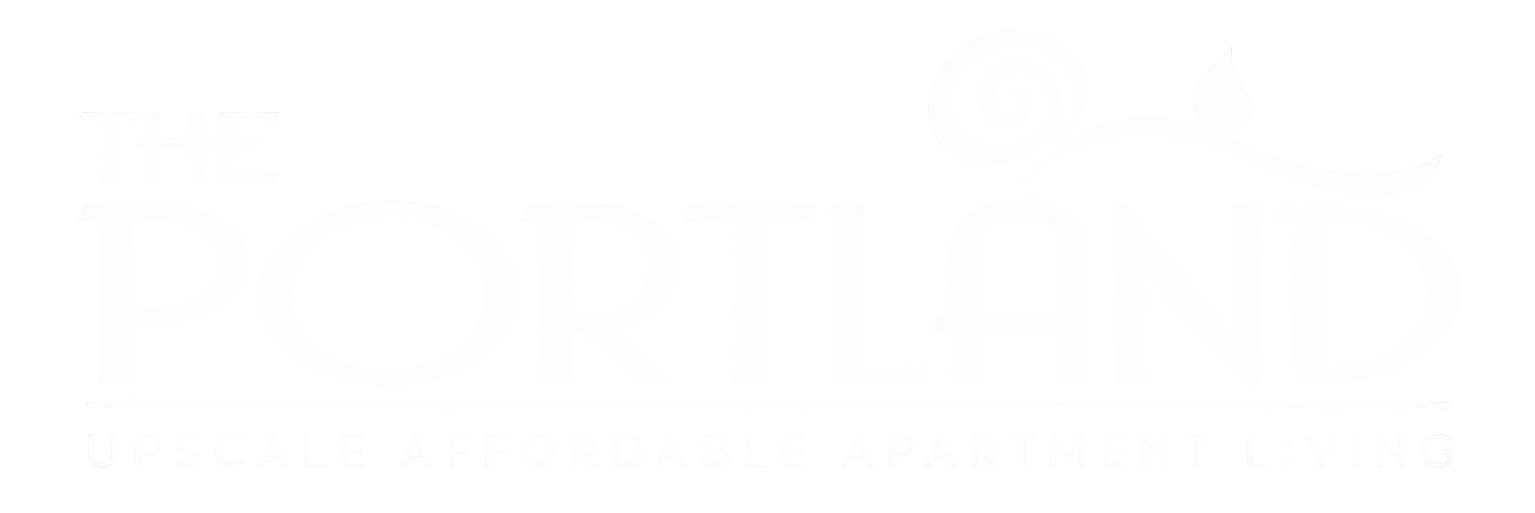 The Portland Apartment Living Logo of The Portland, showcasing upscale affordable apartment living with decorative elements.
