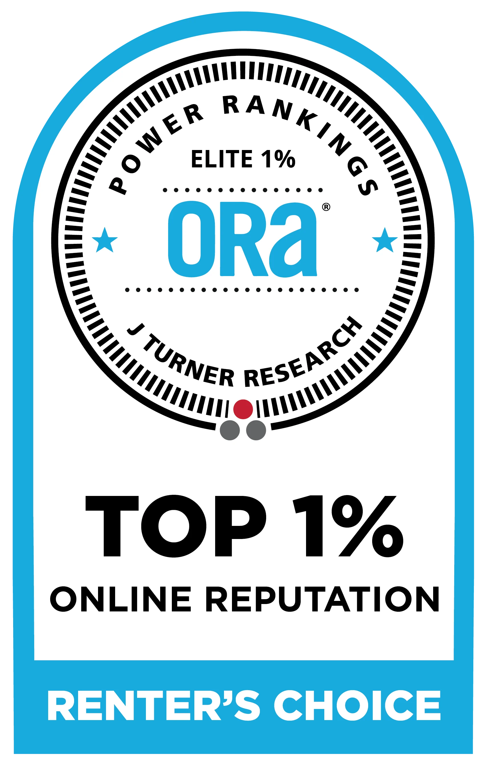 Award badge indicating top 1% online reputation and renter's choice.