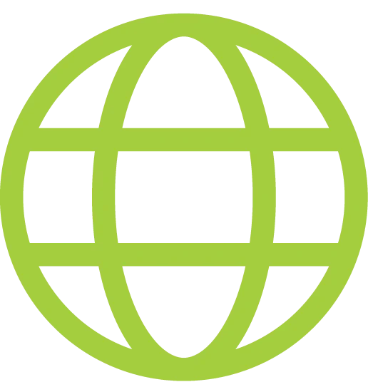 A green globe icon with latitude and longitude lines, representing the Earth.