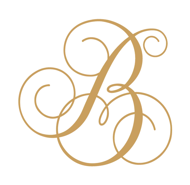 Stylized Letter B with Swirls A stylized letter 'B' featuring elegant swirls and curves in a gold color on a transparent background.