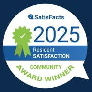 Award badge indicating 2025 Resident Satisfaction Community Award Winner from SatisFacts.