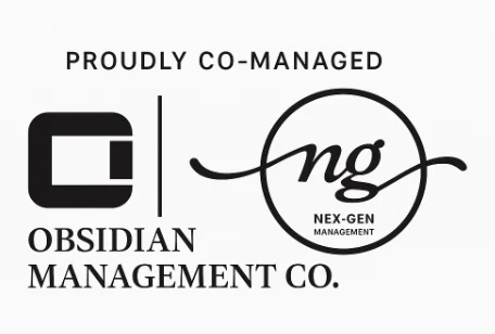 Logo featuring the text 'Proudly Co-Managed' above two company logos: Obsidian Management Co. and Nex-Gen Management.