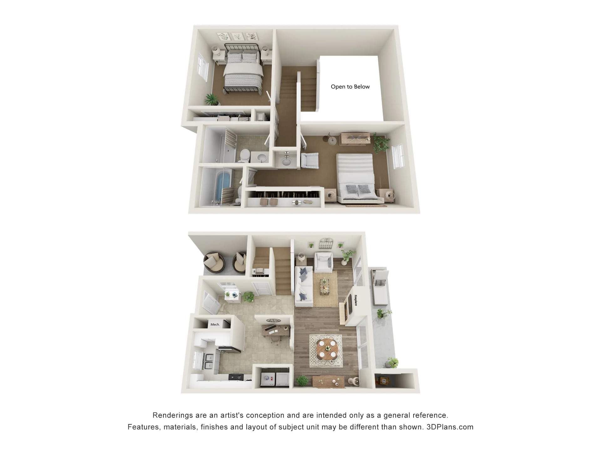 Two-Story Apartment Floor Plan A two-story floor plan layout featuring rooms like a living area, kitchen, bedroom, and staircase.