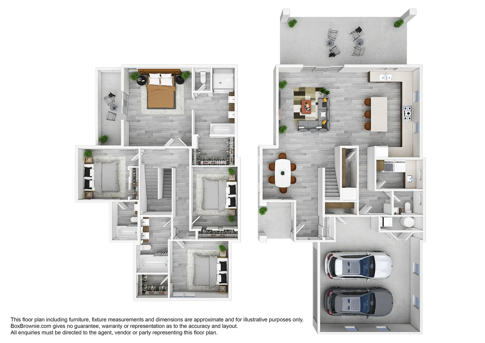 A 2D floor plan of a house showcasing different rooms including living areas, bedrooms, bathrooms, and a garage.
