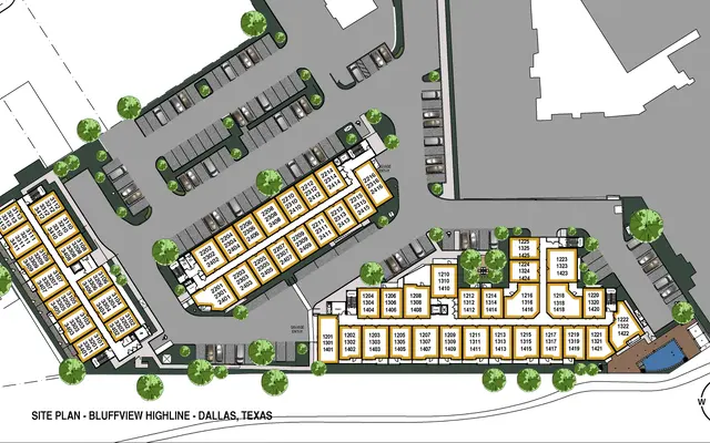 Site plan of Bluffview Highline in Dallas, Texas