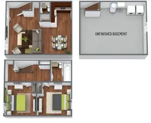 2 Bedroom, 1.5 Bath, 976 Sq Ft, Unfinished Basement