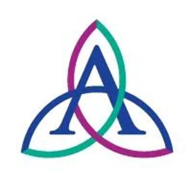 Ascension Seton Logo consisting of interwoven shapes forming a stylized letter A with three overlapping leaves colored blue, teal, and pink.