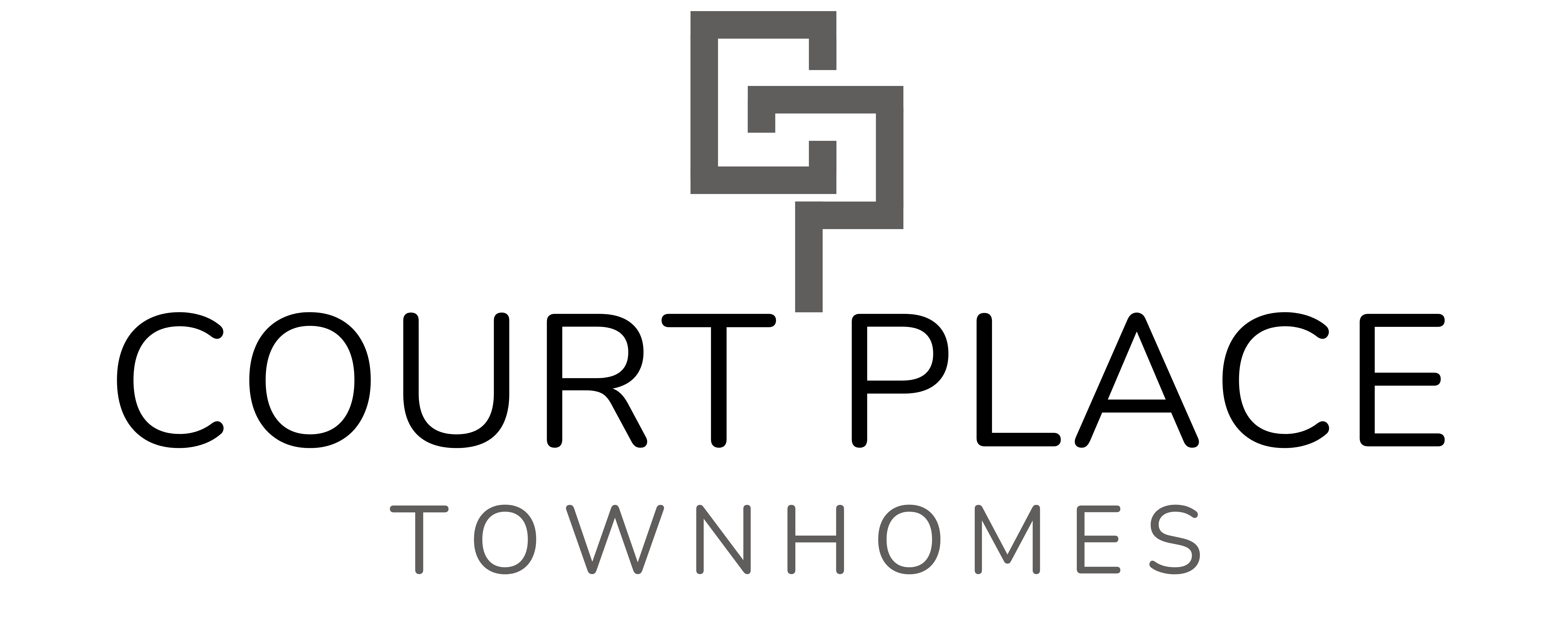 Logo for Court Place Townhomes featuring stylized letters and a modern design.