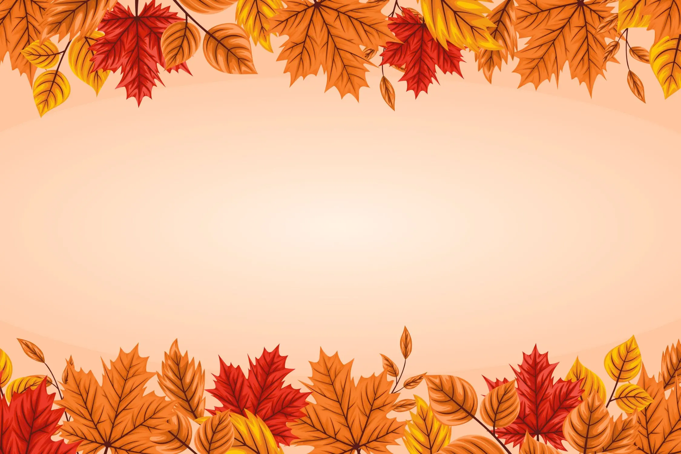 Autumn Leaves Background A decorative background featuring colorful autumn leaves in shades of orange, red, and yellow arranged along the edges, set against a soft beige background.