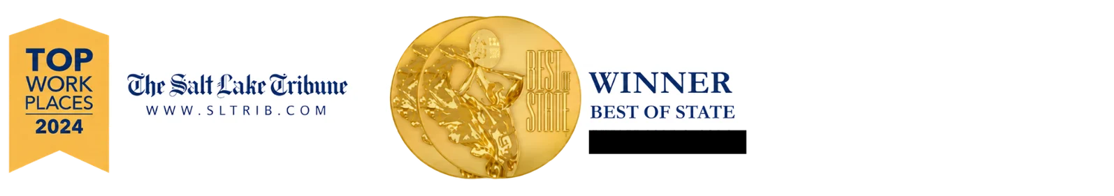 Top Workplaces 2024 Winner Award banner for Top Workplaces 2024 from The Salt Lake Tribune, featuring a golden medal and the text 'Winner Best of State.'