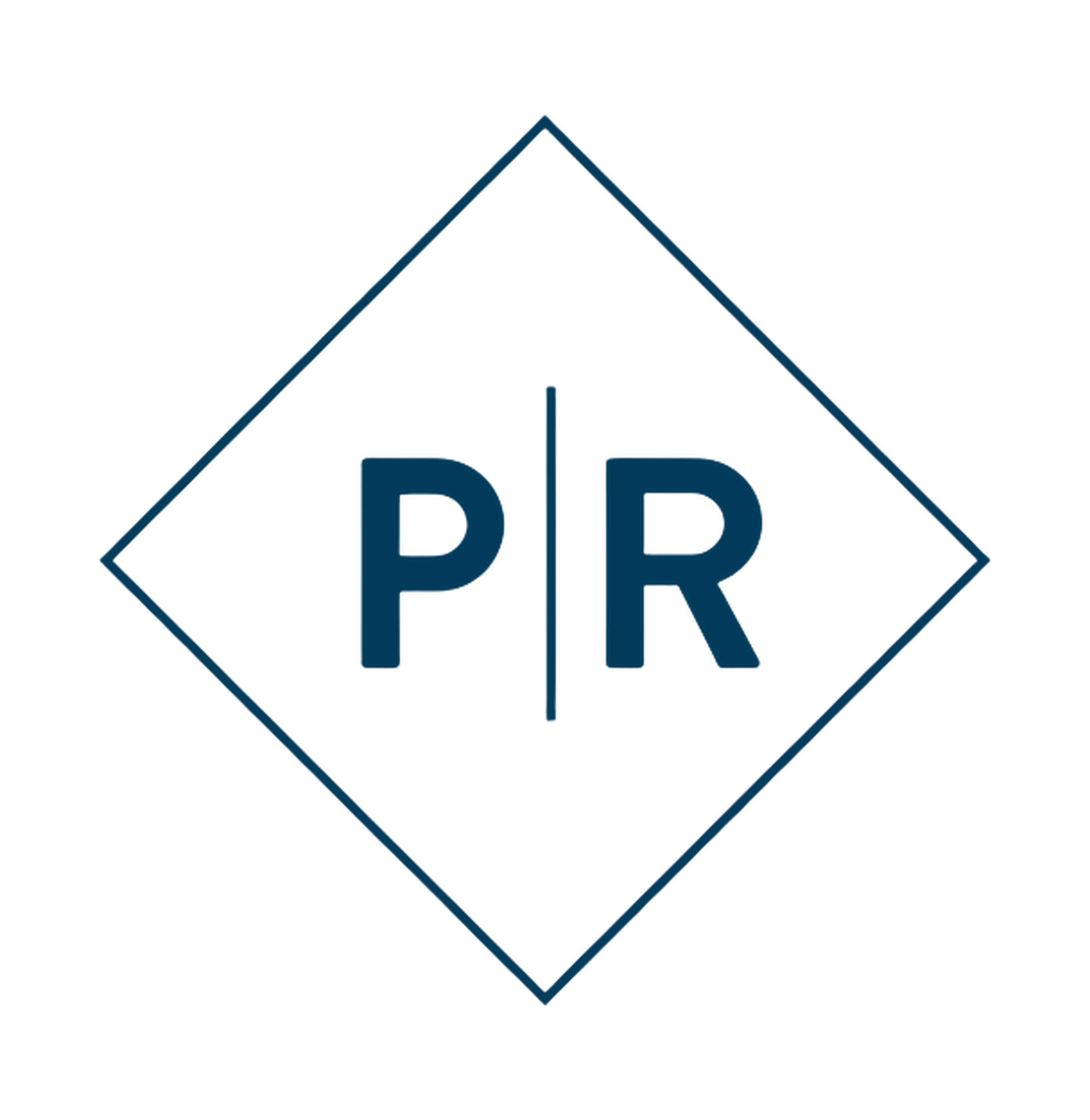 PR Logo Design A logo design featuring the letters P and R in a diamond shape, with a vertical line separating them.