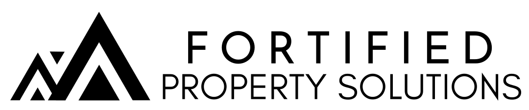 Logo of Fortified Property Solutions featuring stylized mountains with the words 'Fortified Property Solutions' written in bold capital letters.