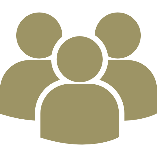 A minimalist icon depicting three abstract human figures in a group, symbolizing community or companionship.