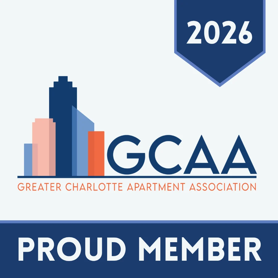 Logo of the Greater Charlotte Apartment Association stating 'Proud Member' and the year 2026.
