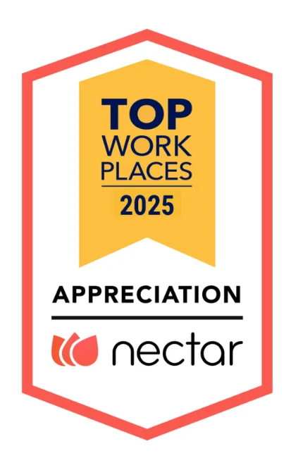 Logo for Top Workplaces 2025 award featuring the word 'Appreciation' and the brand name Nectar.