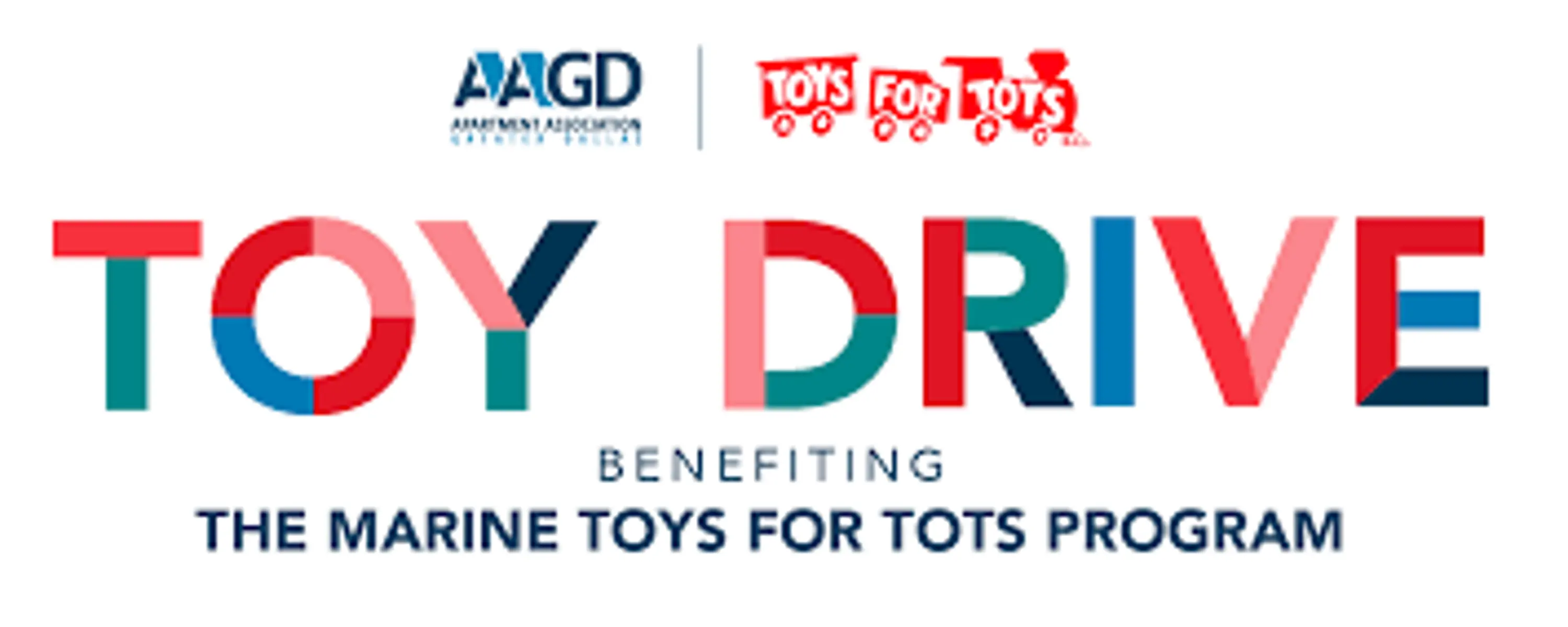 Poster for a toy drive benefiting the Marine Toys for Tots program, featuring colorful text and logos.