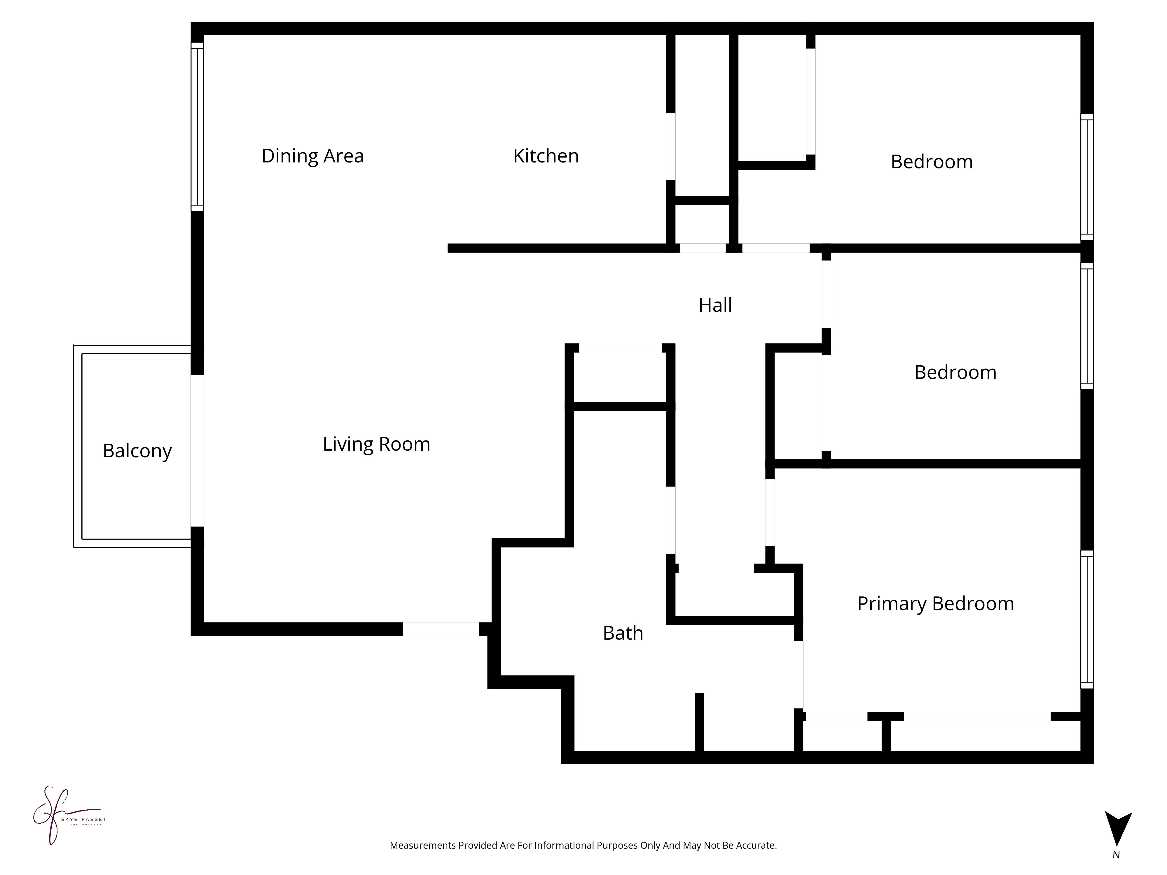 Apartment Floor Plan A floor plan illustrating a residential apartment layout, including labeled rooms such as Dining Area, Kitchen, Bedrooms, Living Room, Bath, and Balcony.