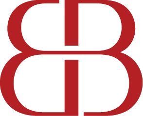 A logo consisting of two stylized letter B's intertwined in red.