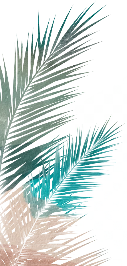 Tropical Palm Leaves Watercolor Abstract representation of tropical palm leaves in watercolor style, featuring shades of green and blue with a transparent background.