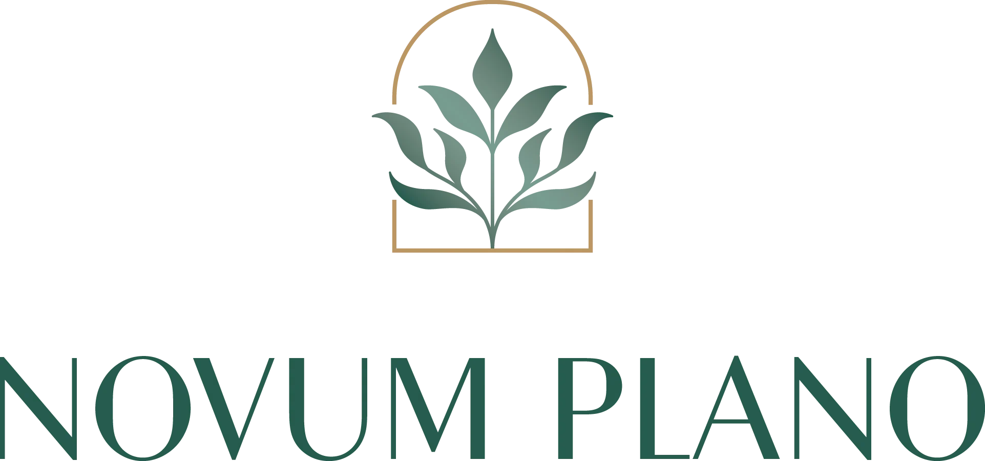 Logo for Novum Plano featuring a green leaf design and elegant typography.