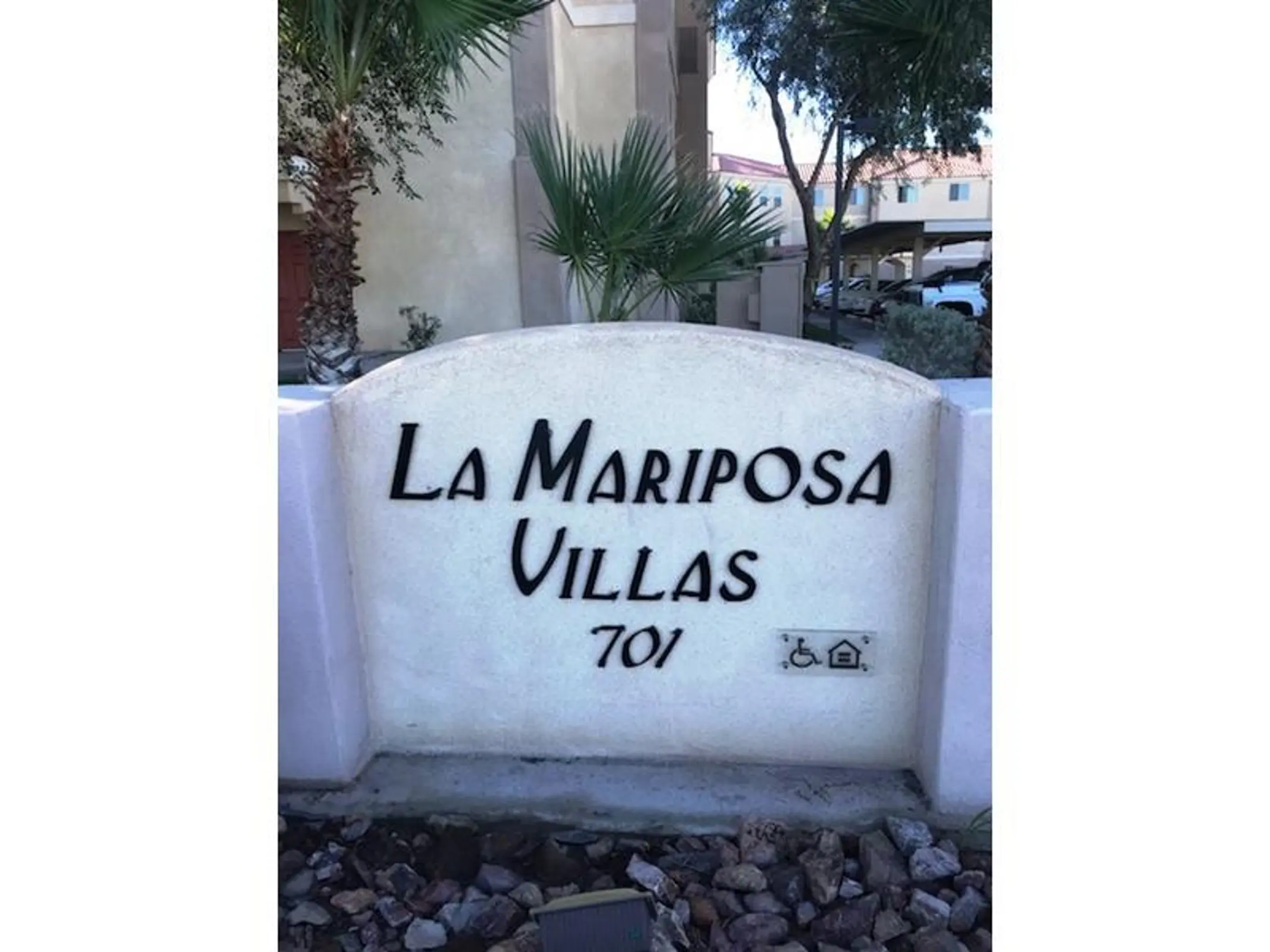 La Mariposa Villas monument sign marked701.