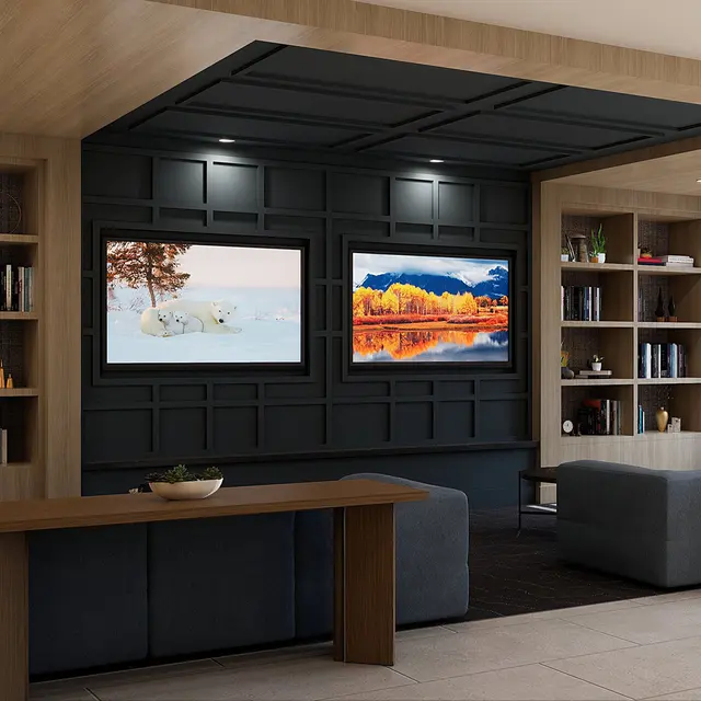 Stylish Modern Living Room Contemporary living room with two televisions and a bookcase