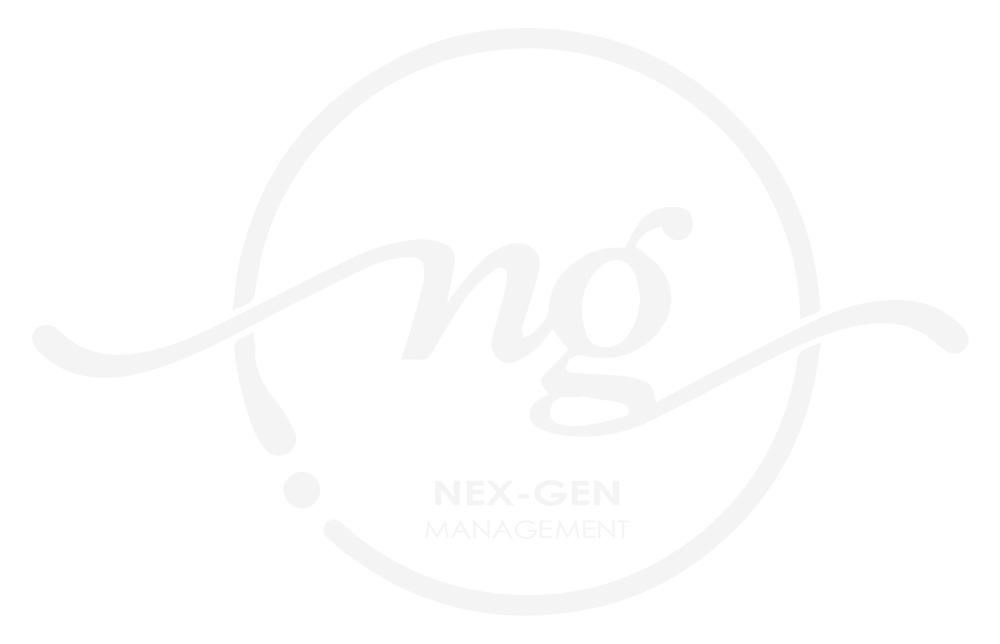 Logo for Nex-Gen Management featuring stylized letters 'ng' with a circular design and text below.