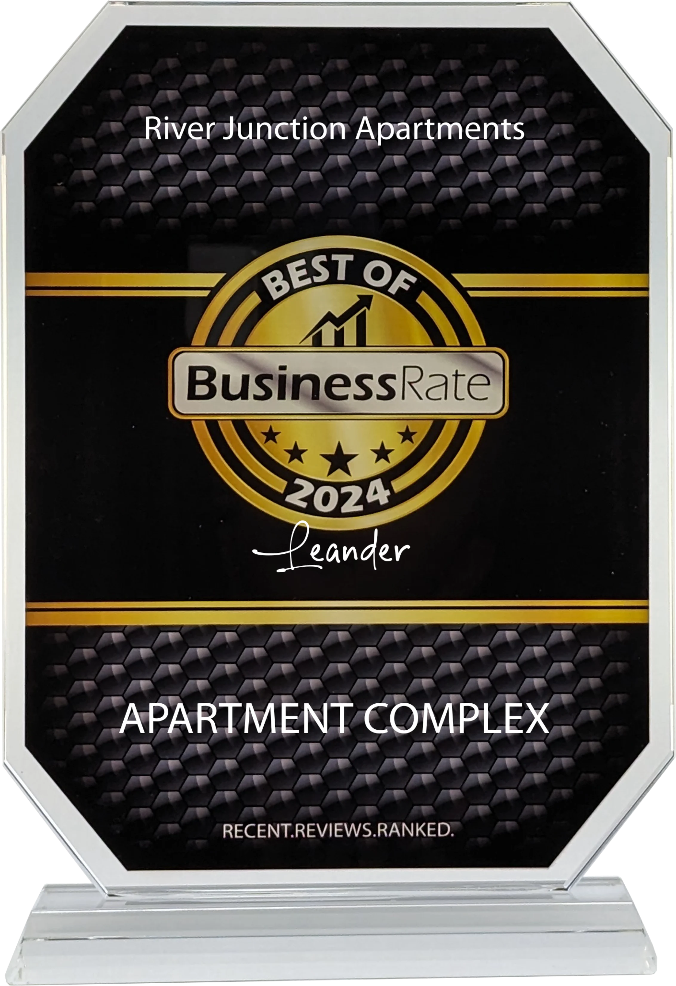 Award recognizing River Junction Apartments as the best apartment complex for 2024 in Leander, Texas.
