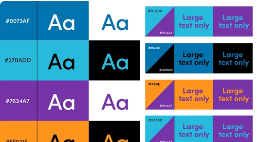 Color and Typography Schemes A layout displaying various color schemes and typography samples. Each section includes contrasting background colors with text in a large font size, showcasing different color codes. The layout is structured in rows and columns for easy comparison.