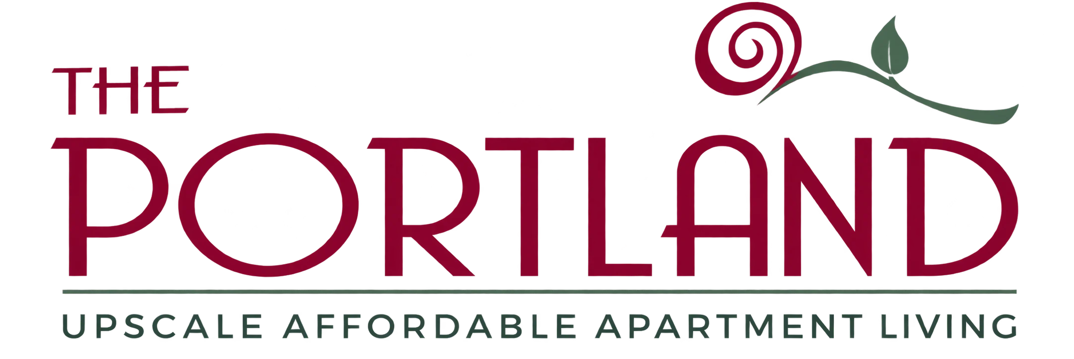 Logo for The Portland featuring the words 'The Portland' in bold red and 'Upscale Affordable Apartment Living' in smaller text