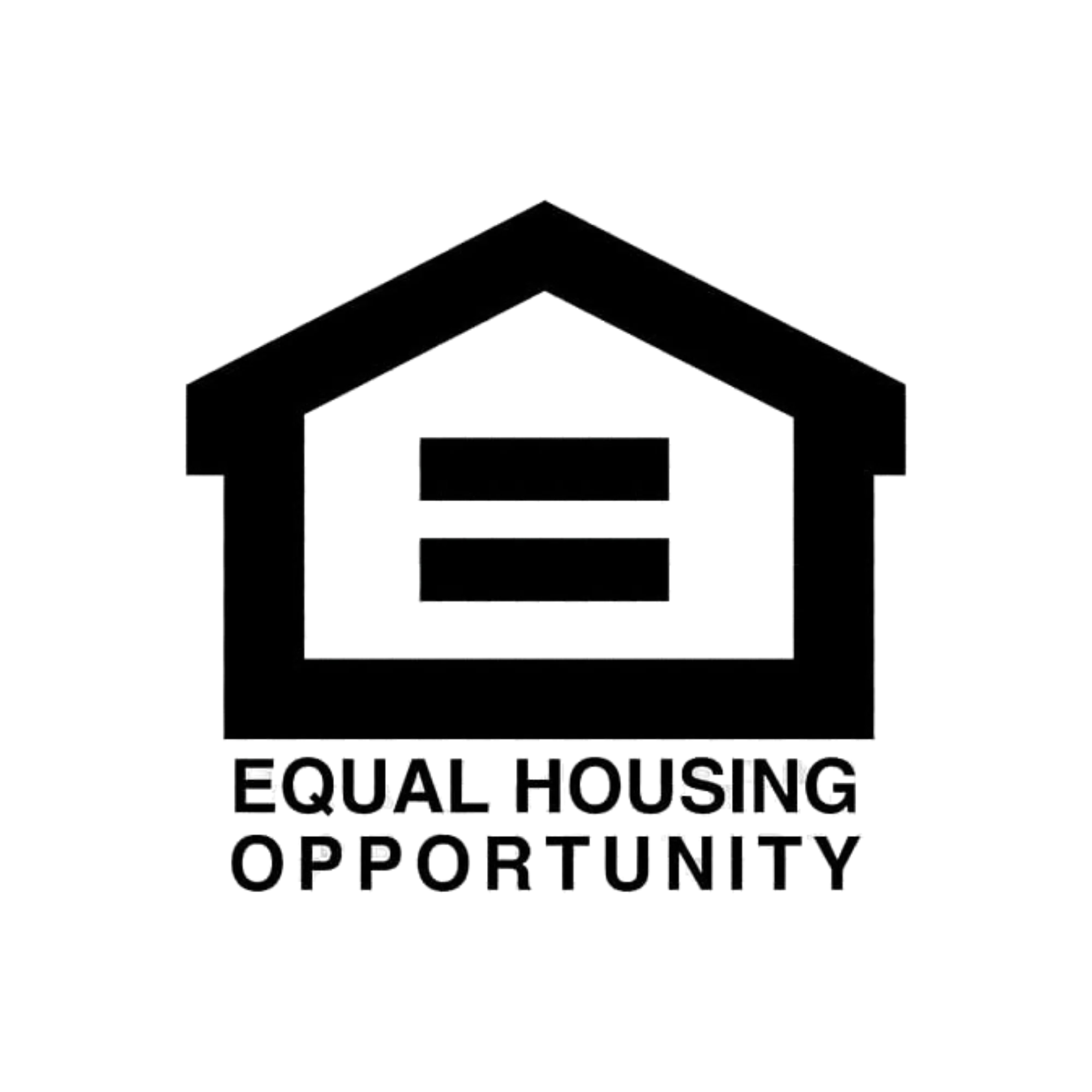 Logo depicting a house with the words 'Equal Housing Opportunity' underneath, featuring an equal sign inside the house structure.