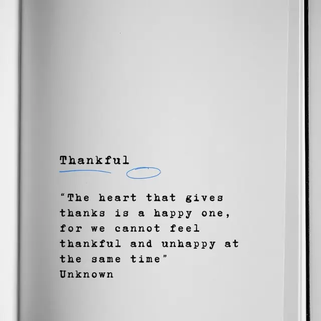 A page with a quote about thankfulness, featuring the word 'Thankful' and a quote about gratitude.