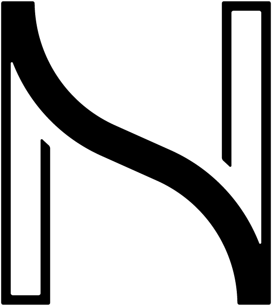 A stylized logo featuring a curved line transitioning into a vertical line, forming a modern and abstract design. The logo is predominantly black with clean lines and geometric shapes.