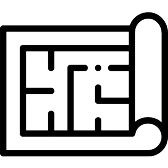 An architectural floor plan illustration showing various room layouts and pathways.